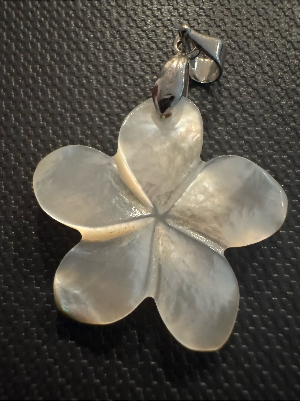 Handmade Mother of Pearl Flower Pendant Necklace with 18k GP bail attachment